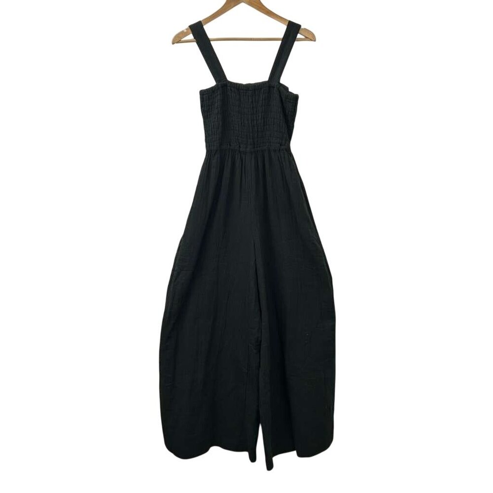 Quince Women's Small 100% Organic Cotton Gauze Smocked Wide Leg Jumpsuit Black - Picture 14 of 16